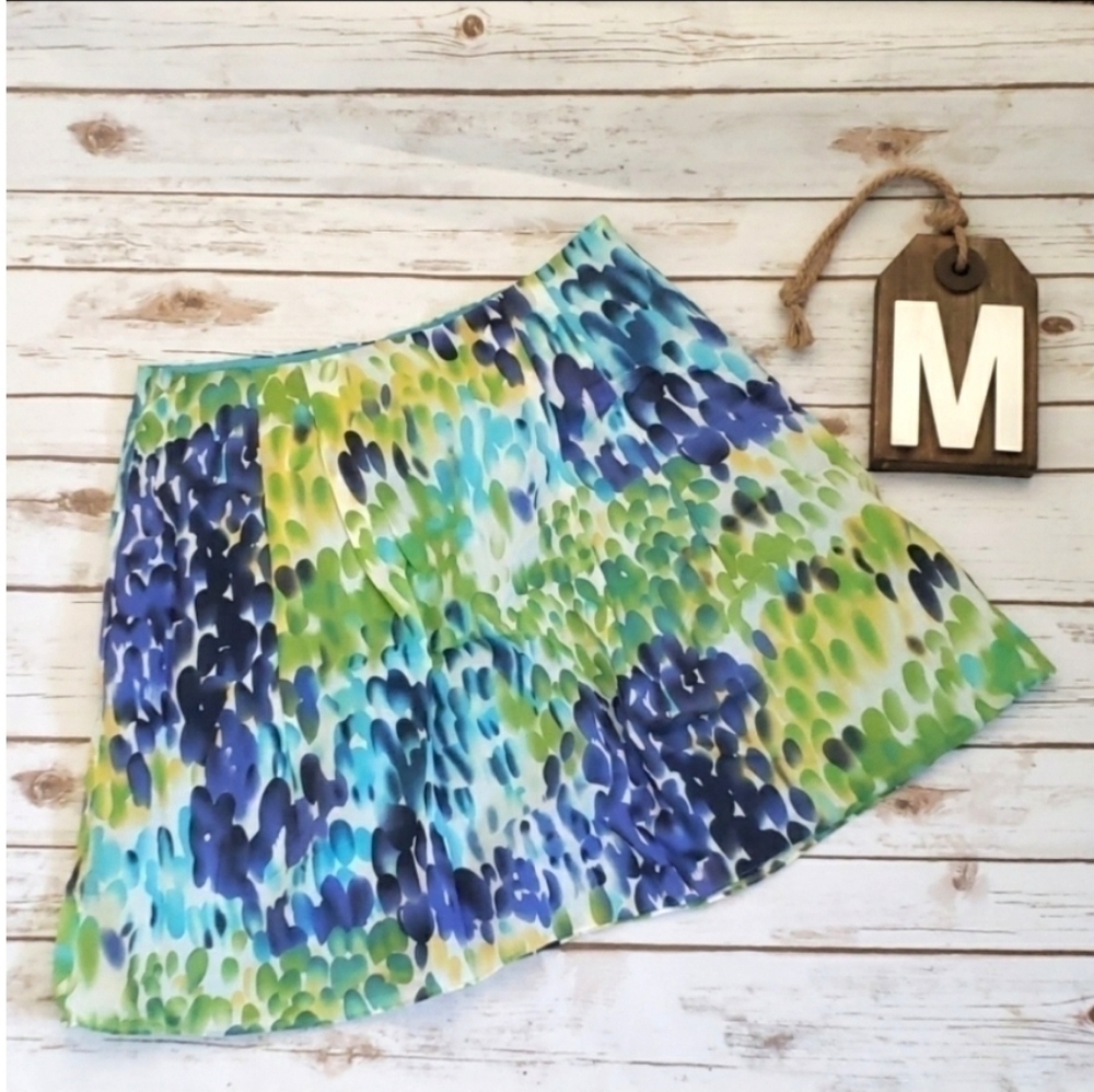 Cato multi-colored graphic print a-line skirt with turquoise lining
